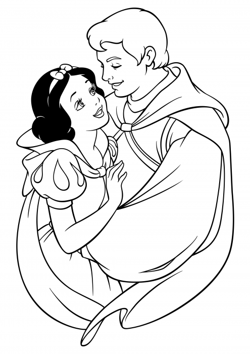 Prince hugs Snow White